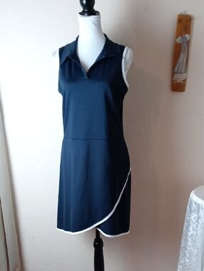 Flex Time Sleeveless Navy Polo Dress with White Trim